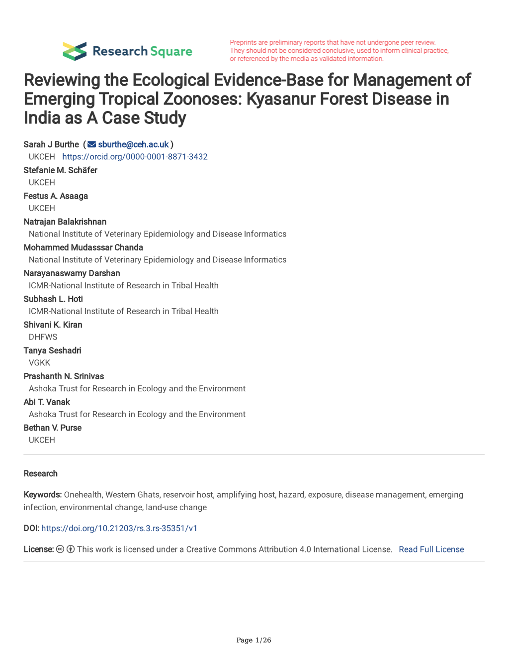 Reviewing the Ecological Evidence-Base for Management of Emerging Tropical Zoonoses: Kyasanur Forest Disease in India As a Case Study