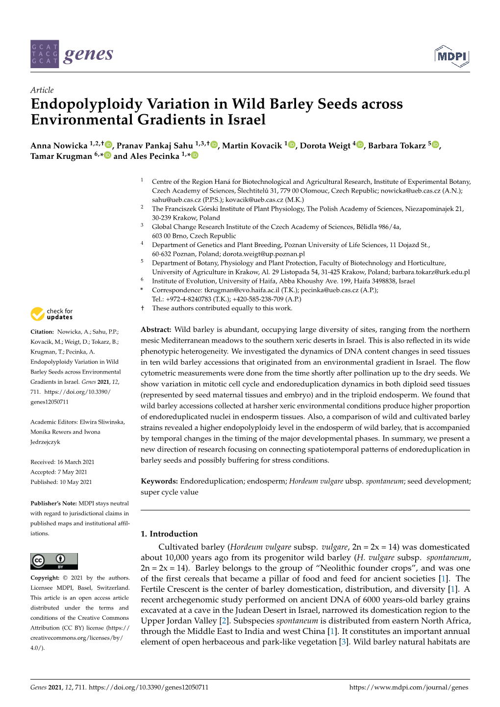 Endopolyploidy Variation in Wild Barley Seeds Across Environmental Gradients in Israel