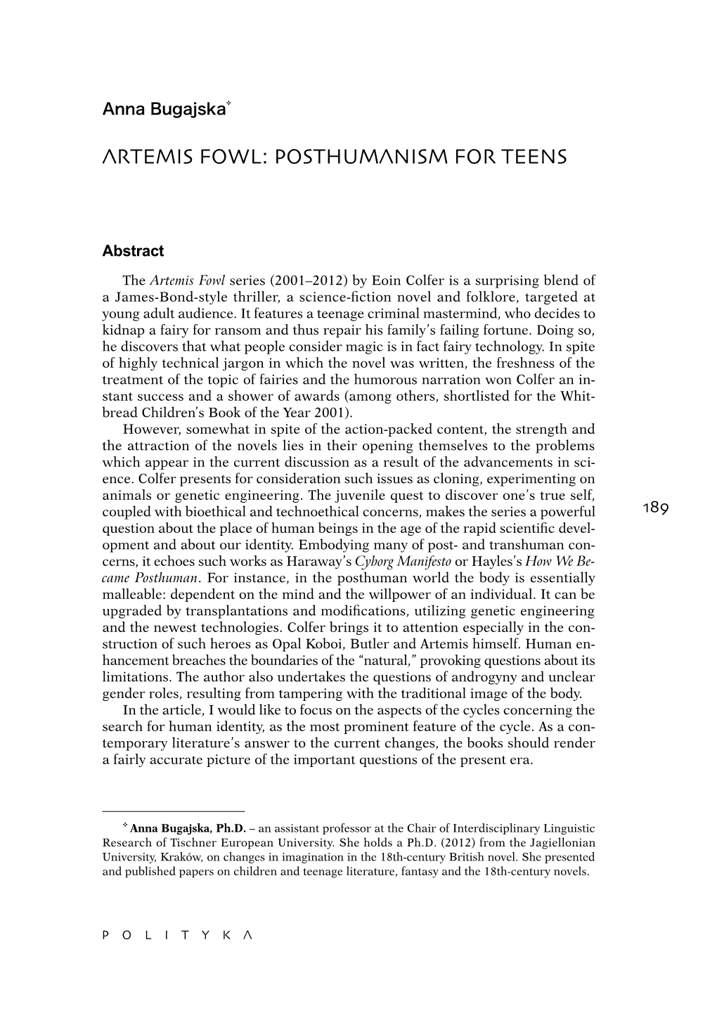 Artemis Fowl: Posthumanism for Teens