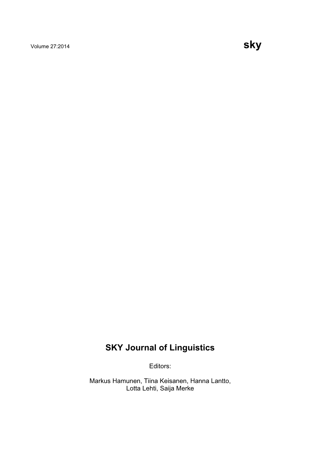 SKY Journal of Linguistics