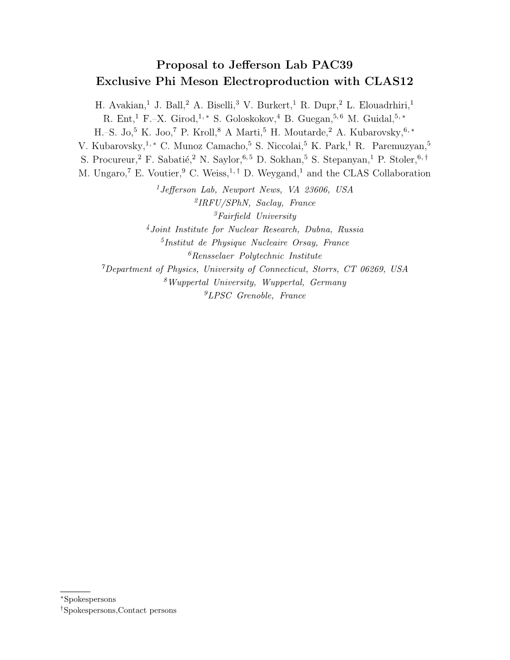 Proposal to Jefferson Lab PAC39 Exclusive Phi Meson