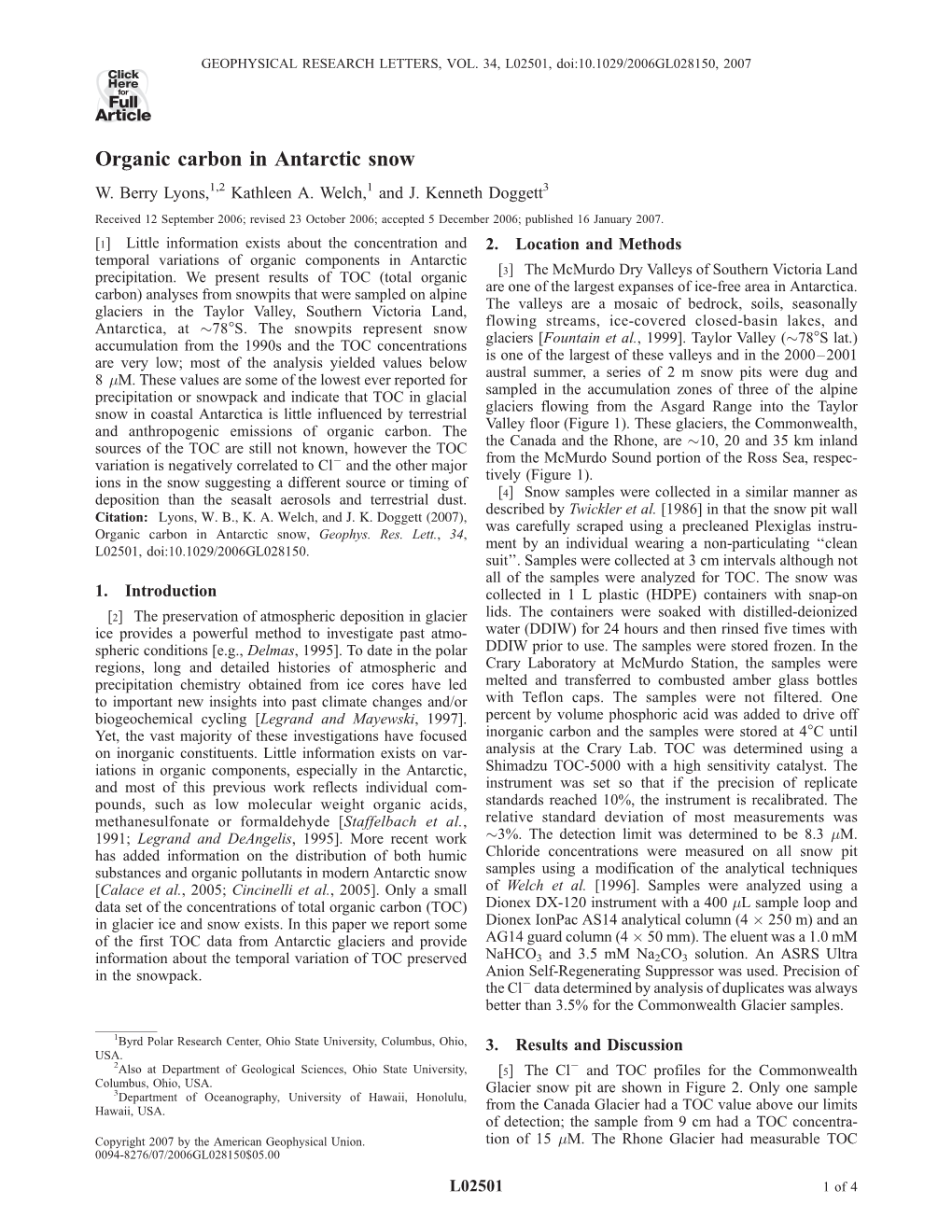 Organic Carbon in Antarctic Snow W