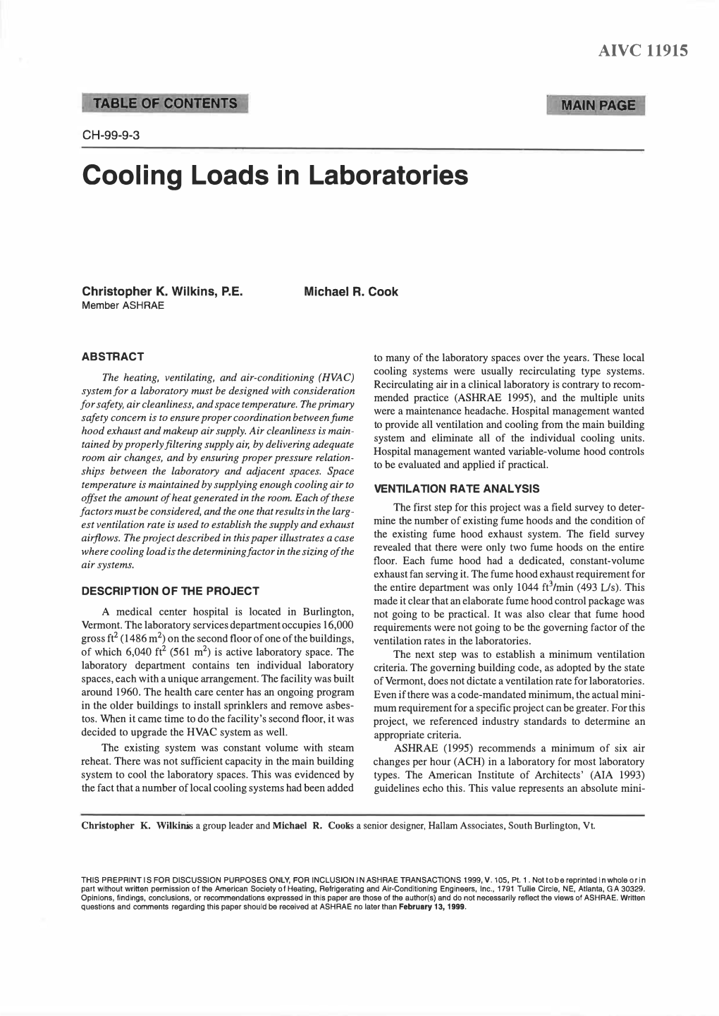 Cooling Loads in Laboratories