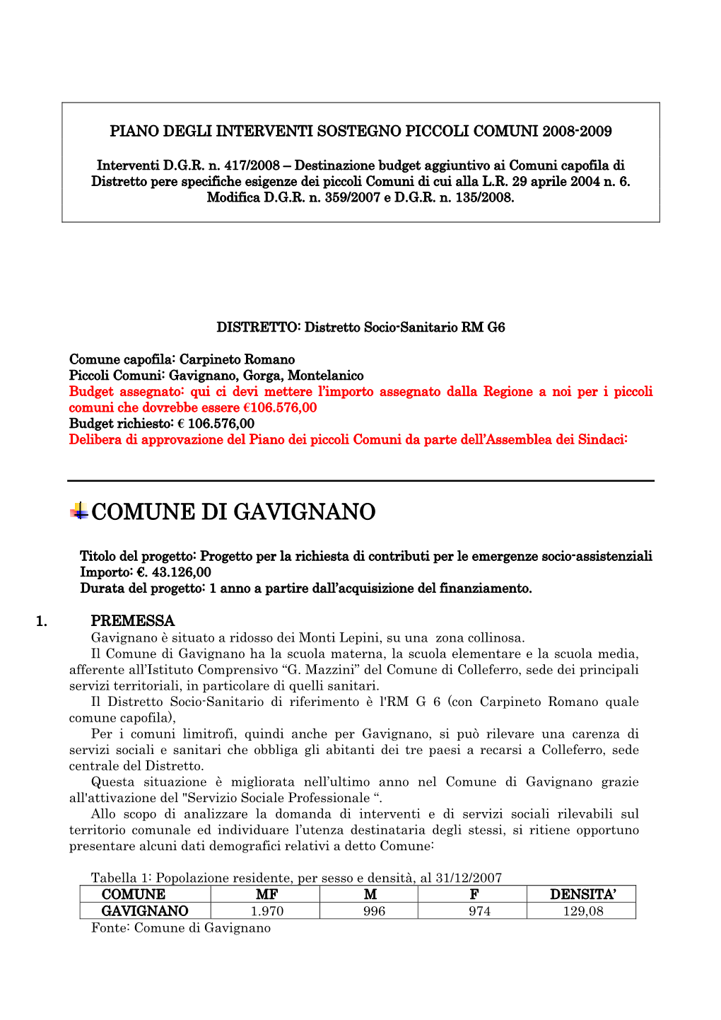 Comune Di Gavignano