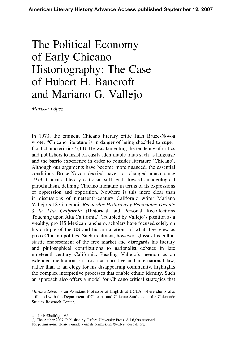 The Case of Hubert H. Bancroft and Mariano G. Vallejo