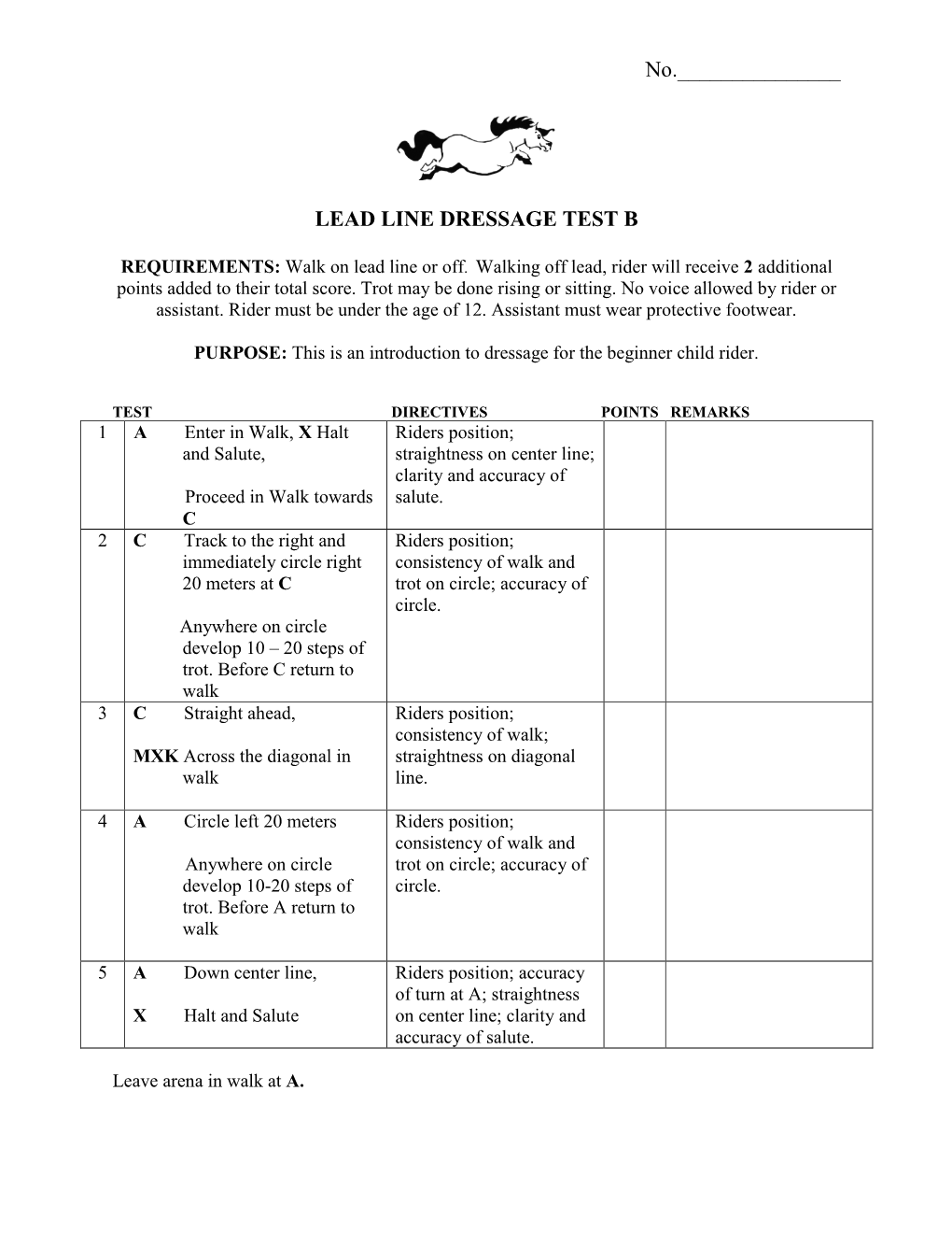 Lead Line Dressag Test A