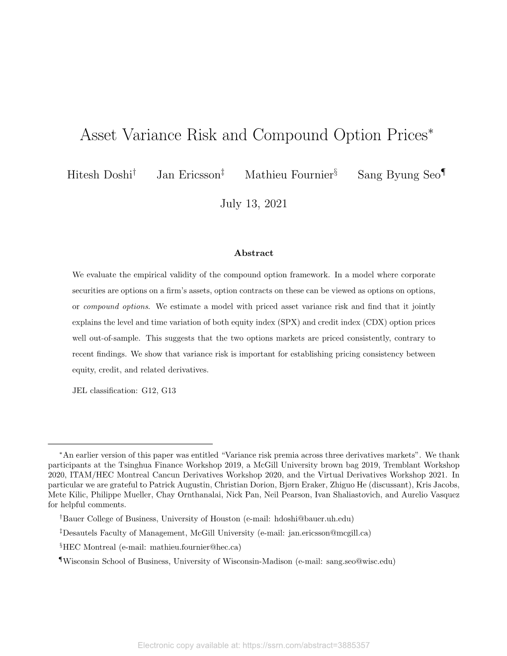 Asset Variance Risk and Compound Option Prices∗