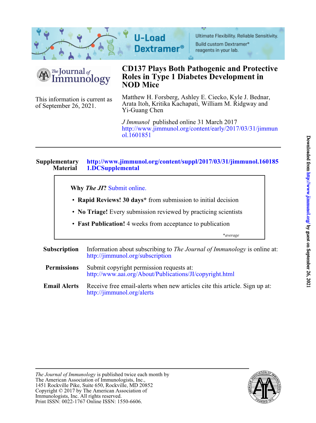 CD137 Plays Both Pathogenic and Protective Roles in Type 1 Diabetes Development in NOD Mice