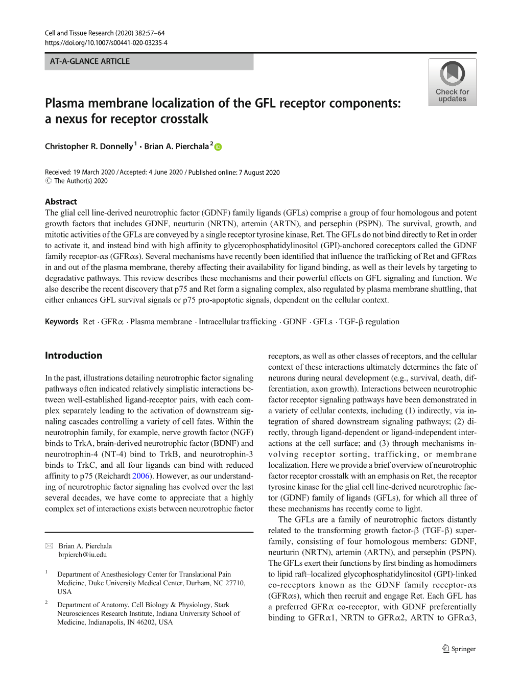 Plasma Membrane Localization of the GFL Receptor Components: a Nexus for Receptor Crosstalk