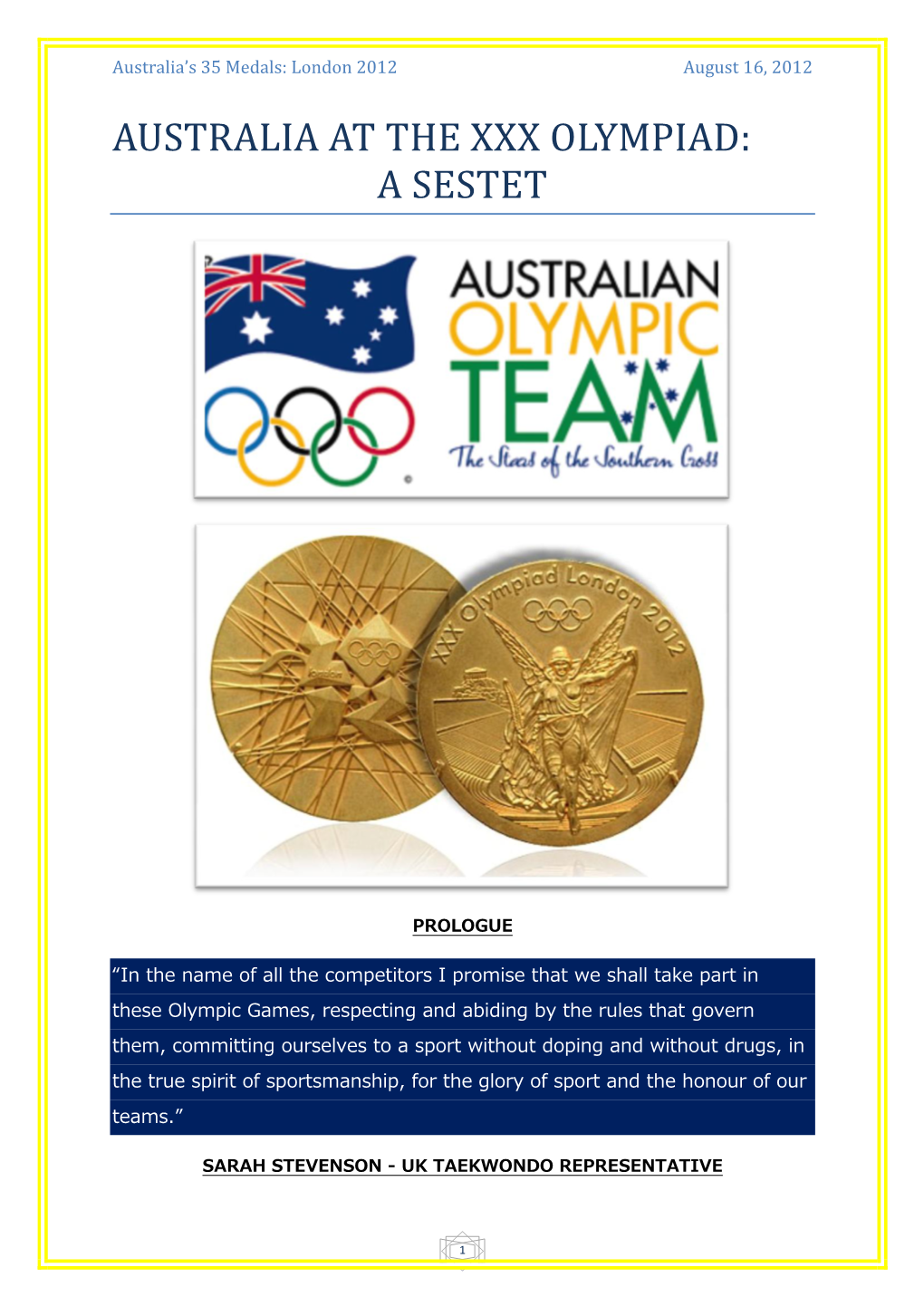 Australia's 35 Medals: London 2012