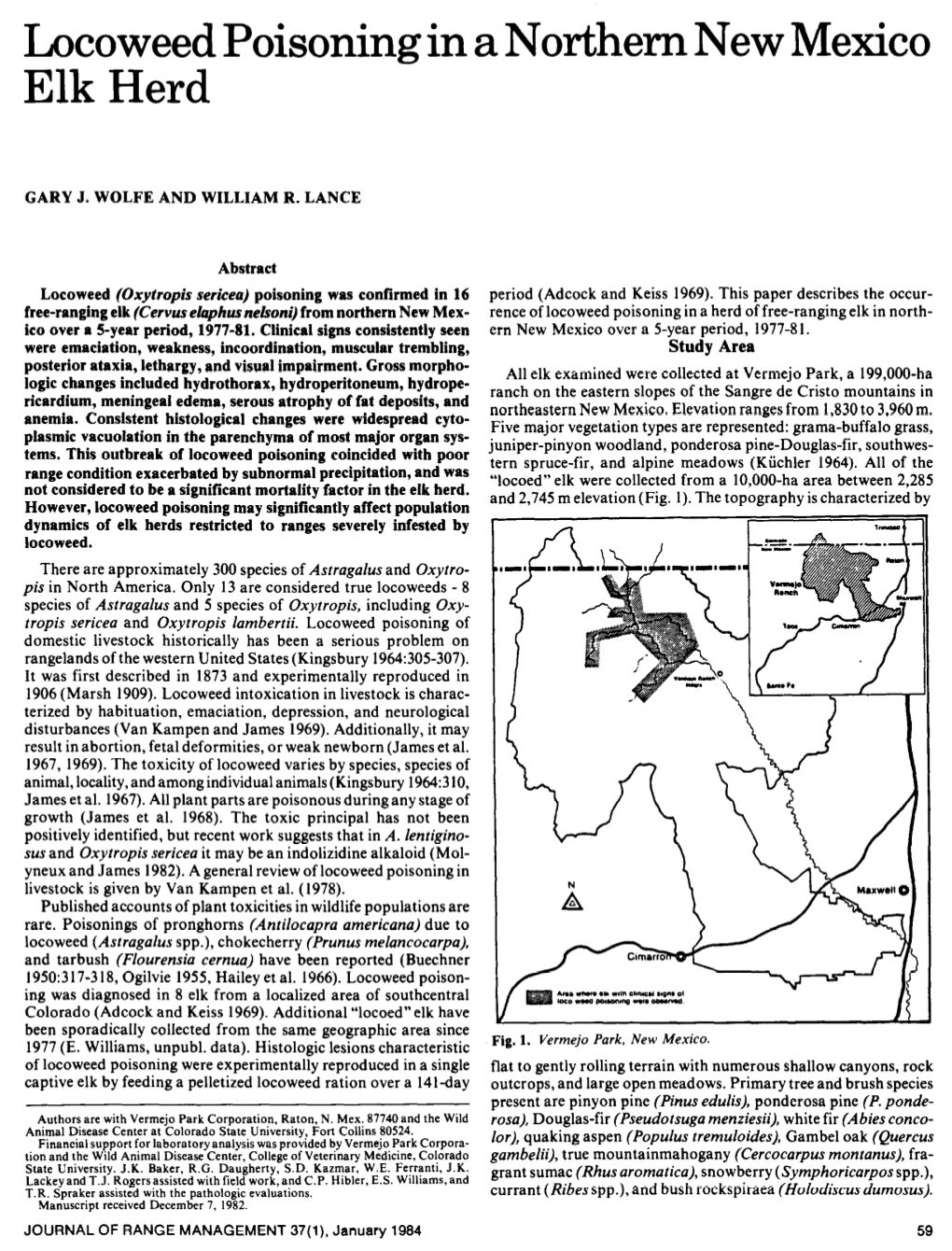 Locoweed Poisoning in a Northern New Mexico Elk Herd