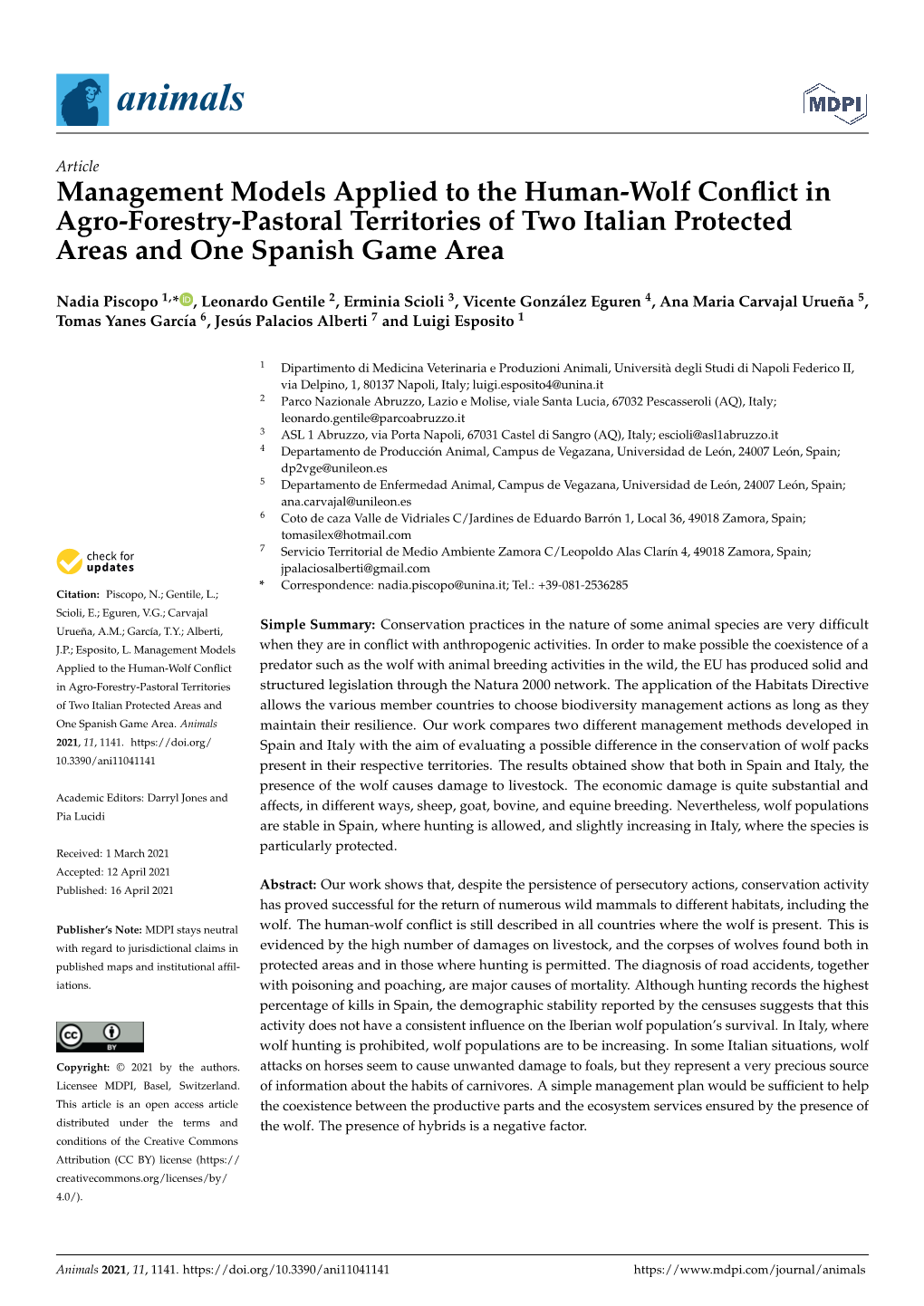 Management Models Applied to the Human-Wolf Conflict in Agro