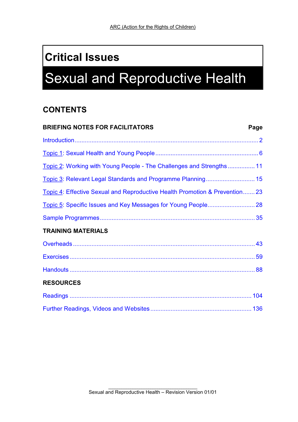 Critical Issues Sexual and Reproductive Health