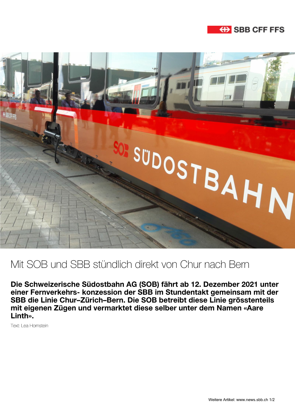 Mit SOB Und SBB Stündlich Direkt Von Chur Nach Bern