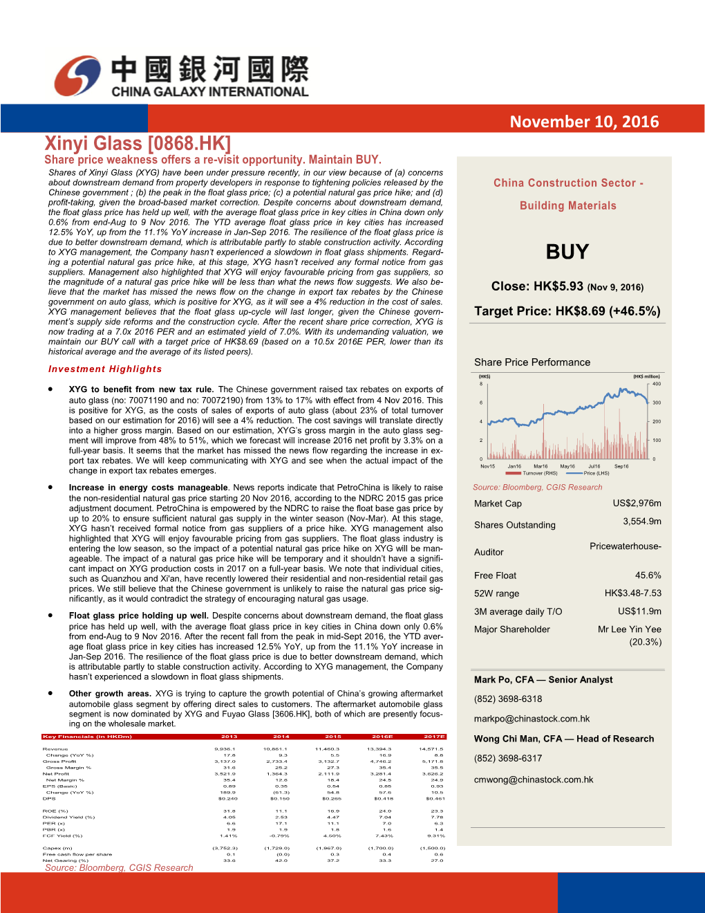 Xinyi Glass [0868.HK] Share Price Weakness Offers a Re-Visit Opportunity