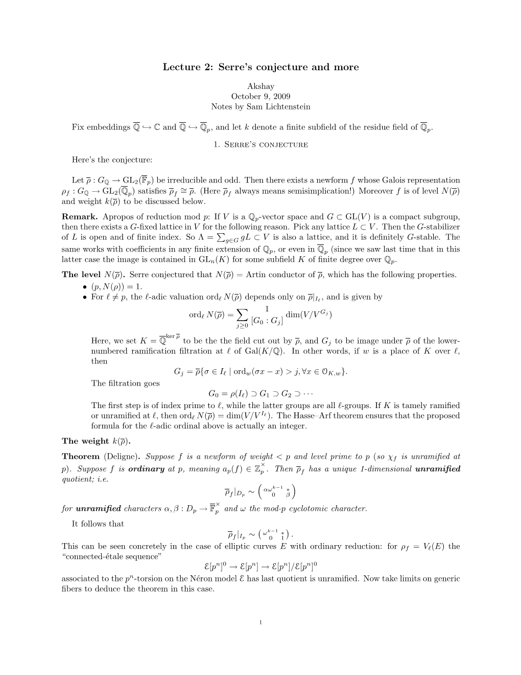 Lecture 2: Serre's Conjecture and More