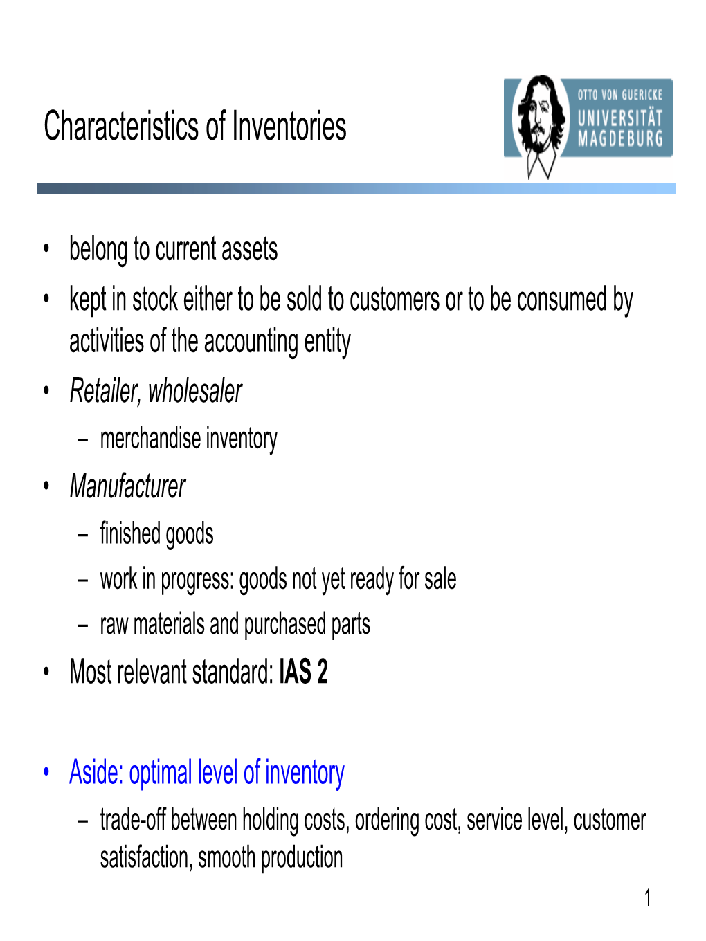 Characteristics of Inventories