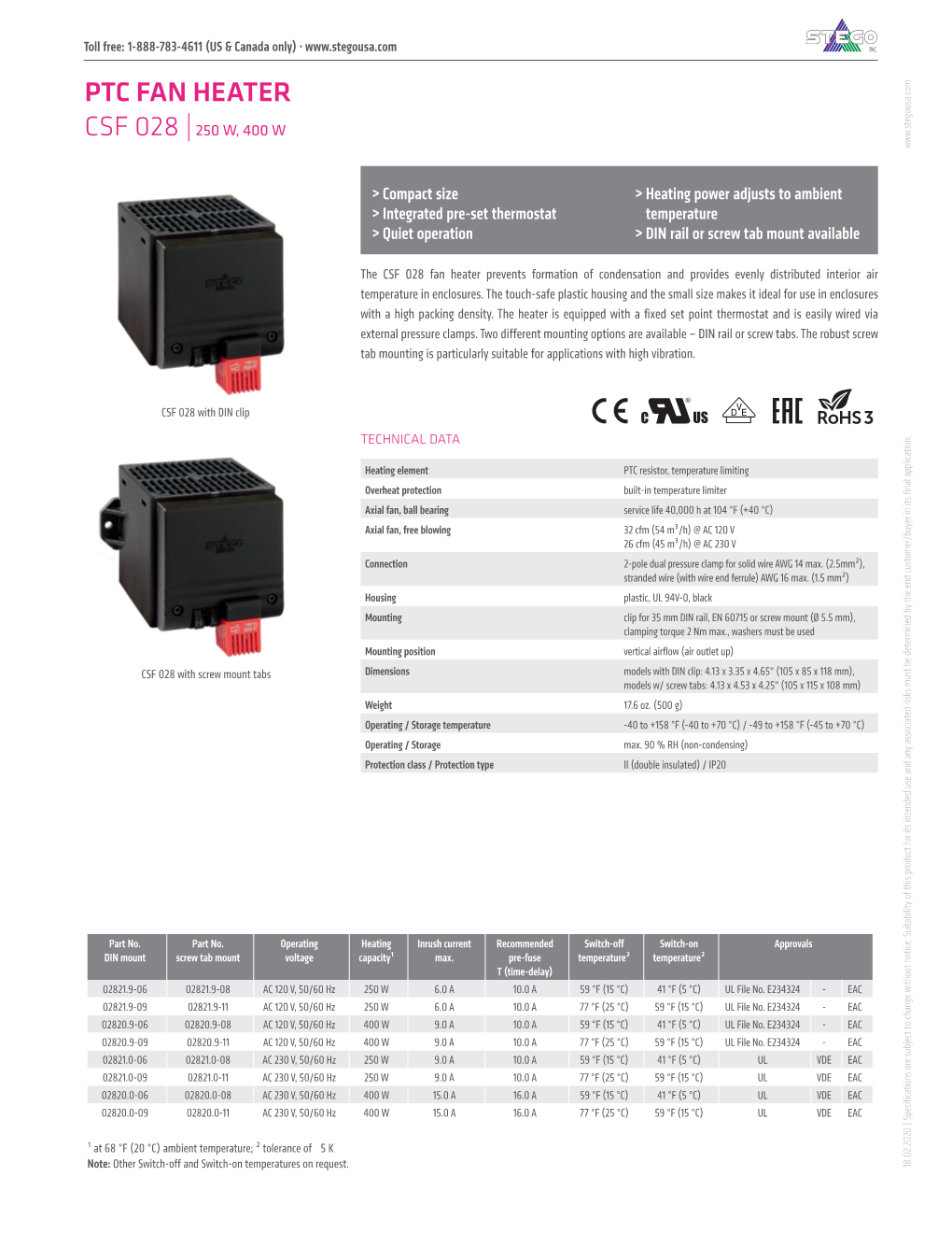 Ptc Fan Heater Csf 028 | 250 W, 400 W