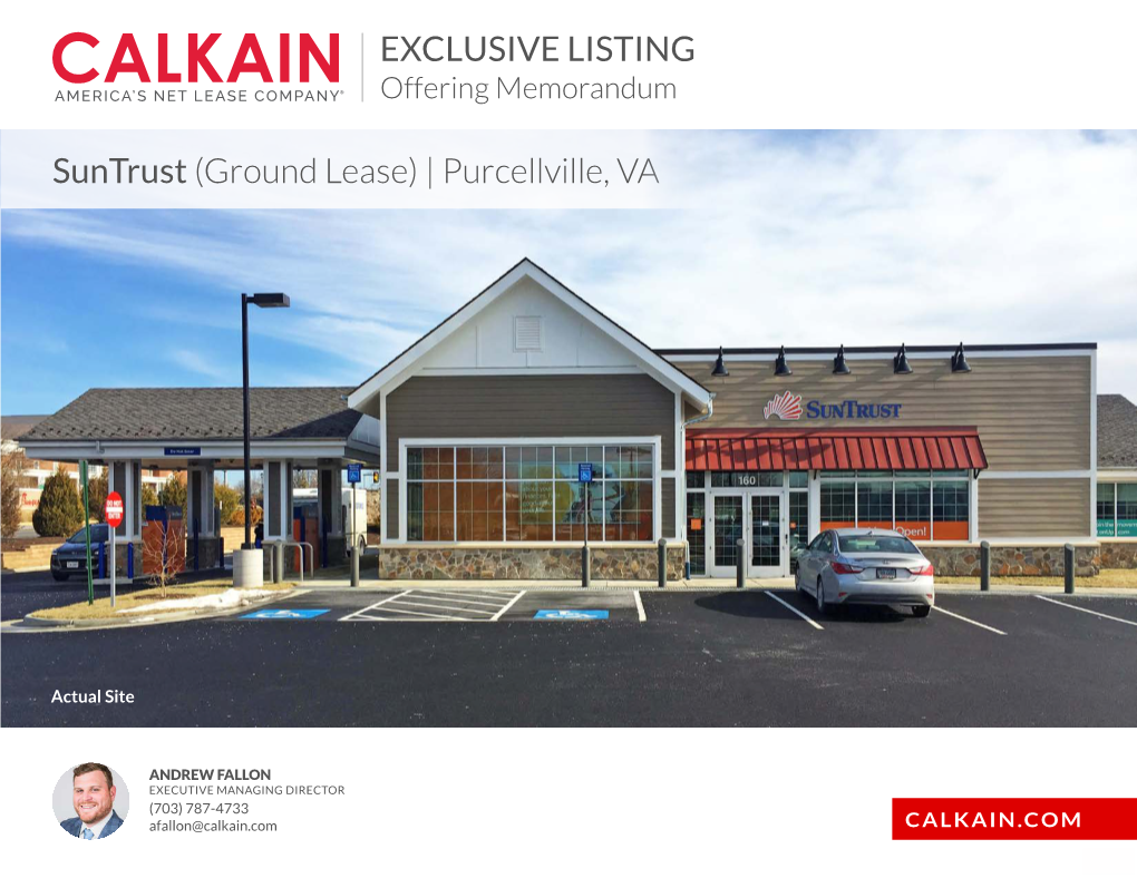 Purcellville, VA EXCLUSIVE LISTING Suntrust (Ground Lease)