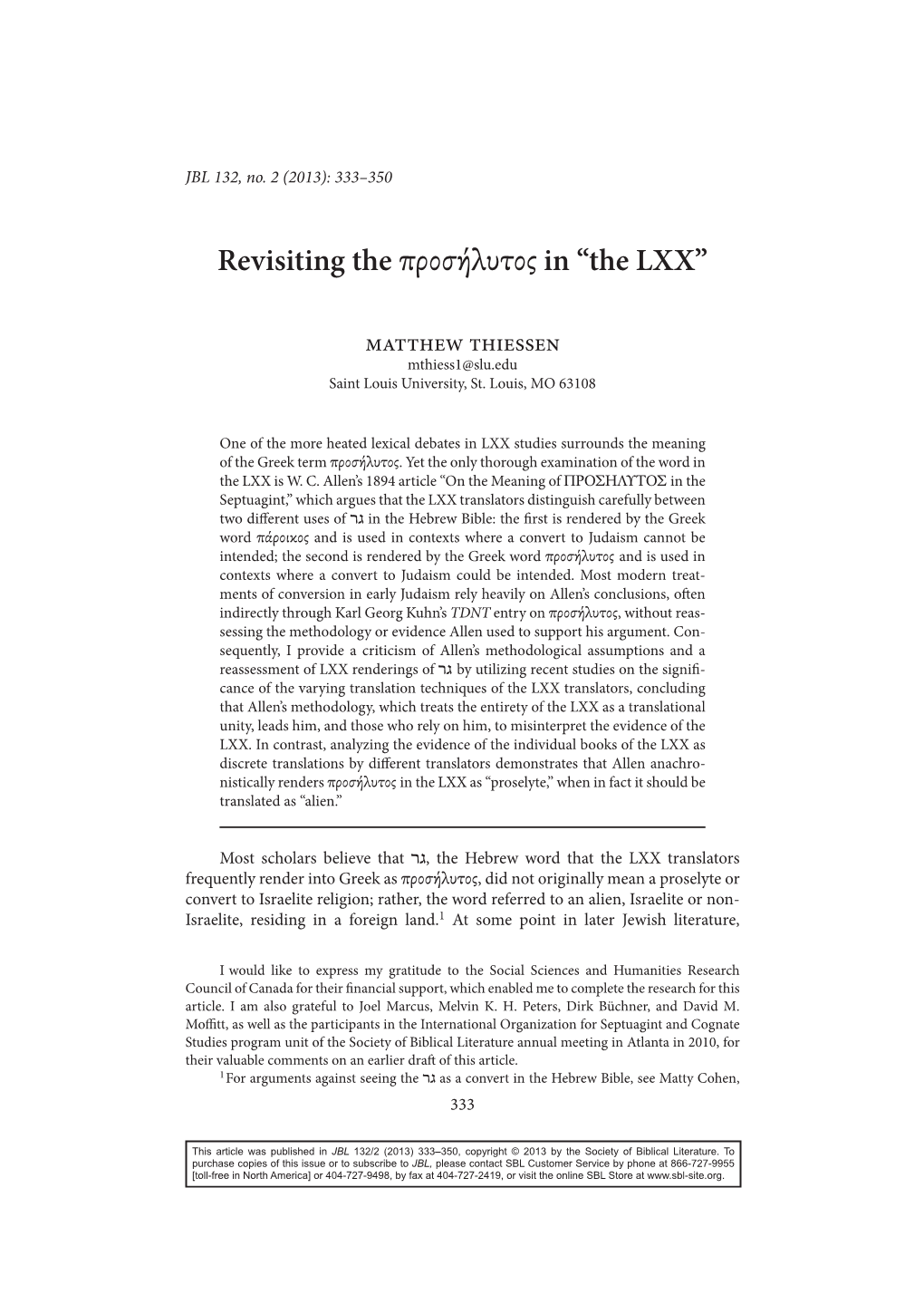 The Προσήλυτος in “The LXX”