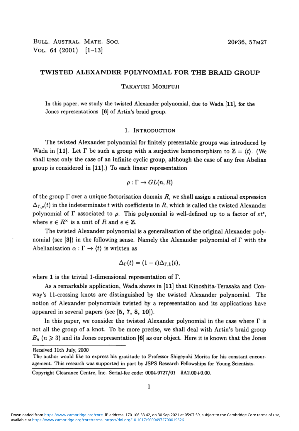 Twisted Alexander Polynomial for the Braid Group