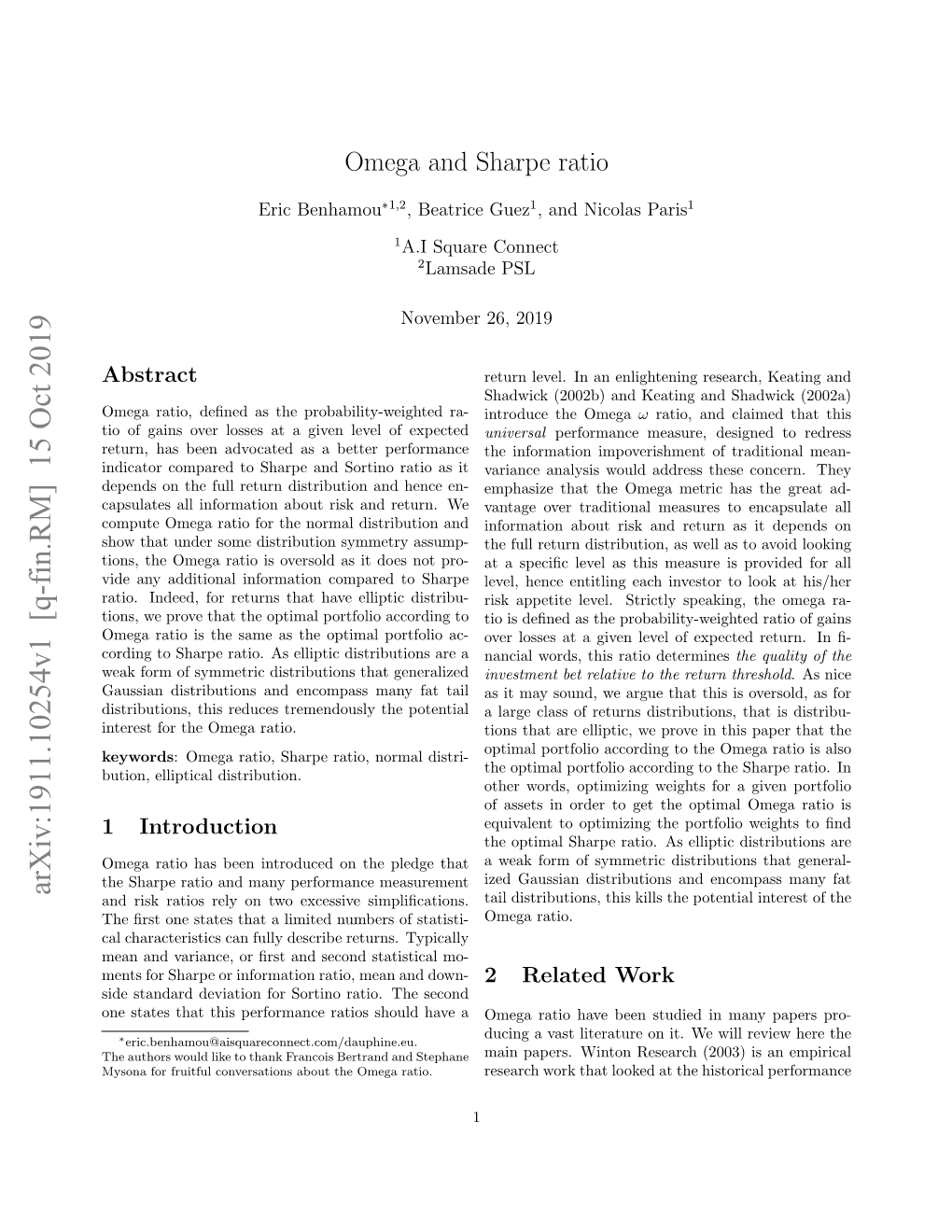 Omega and Sharpe Ratio