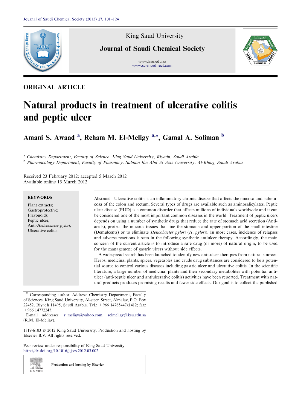 Natural Products in Treatment of Ulcerative Colitis and Peptic Ulcer