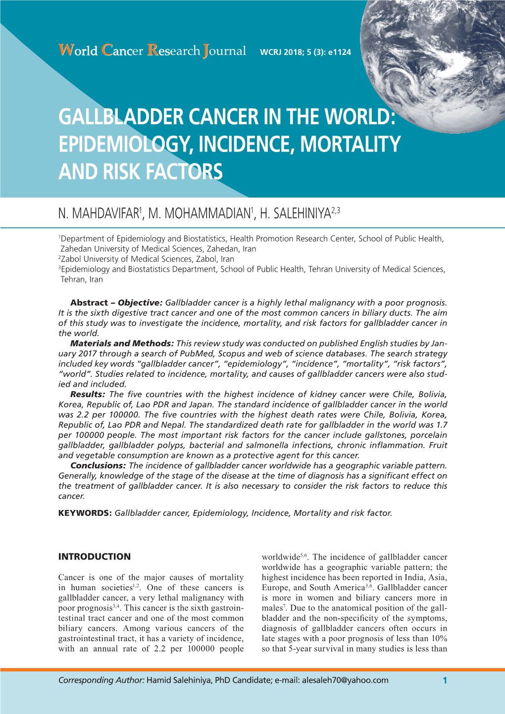 Gallbladder Cancer in the World: Epidemiology, Incidence, Mortality and Risk Factors