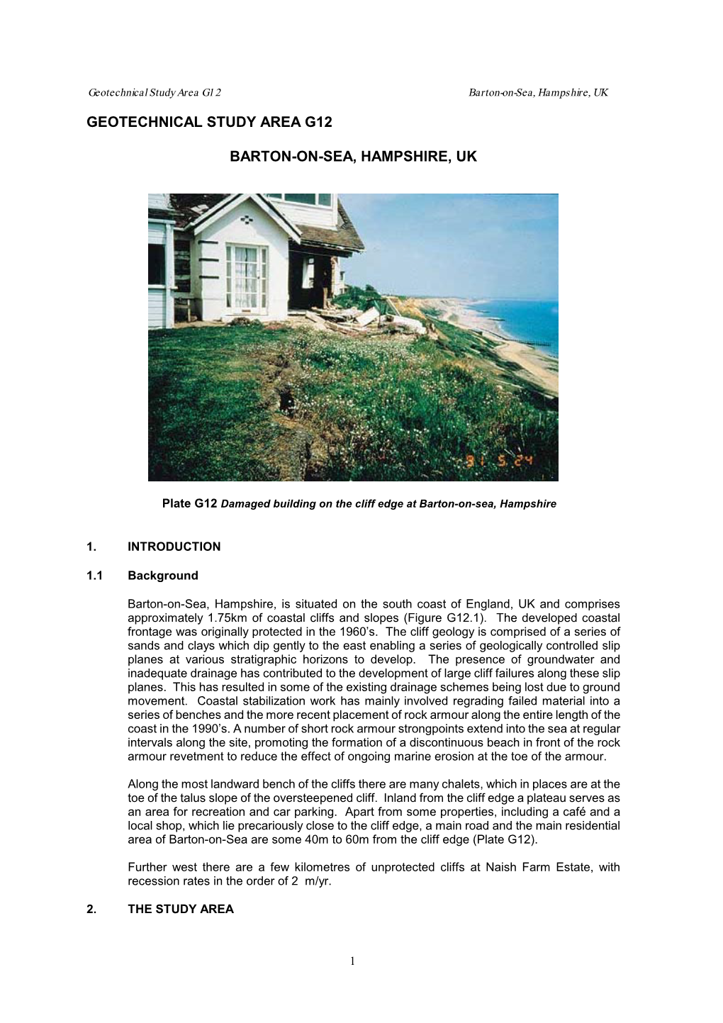 Geotechnical Study Area G12 Barton-On-Sea, Hampshire, UK