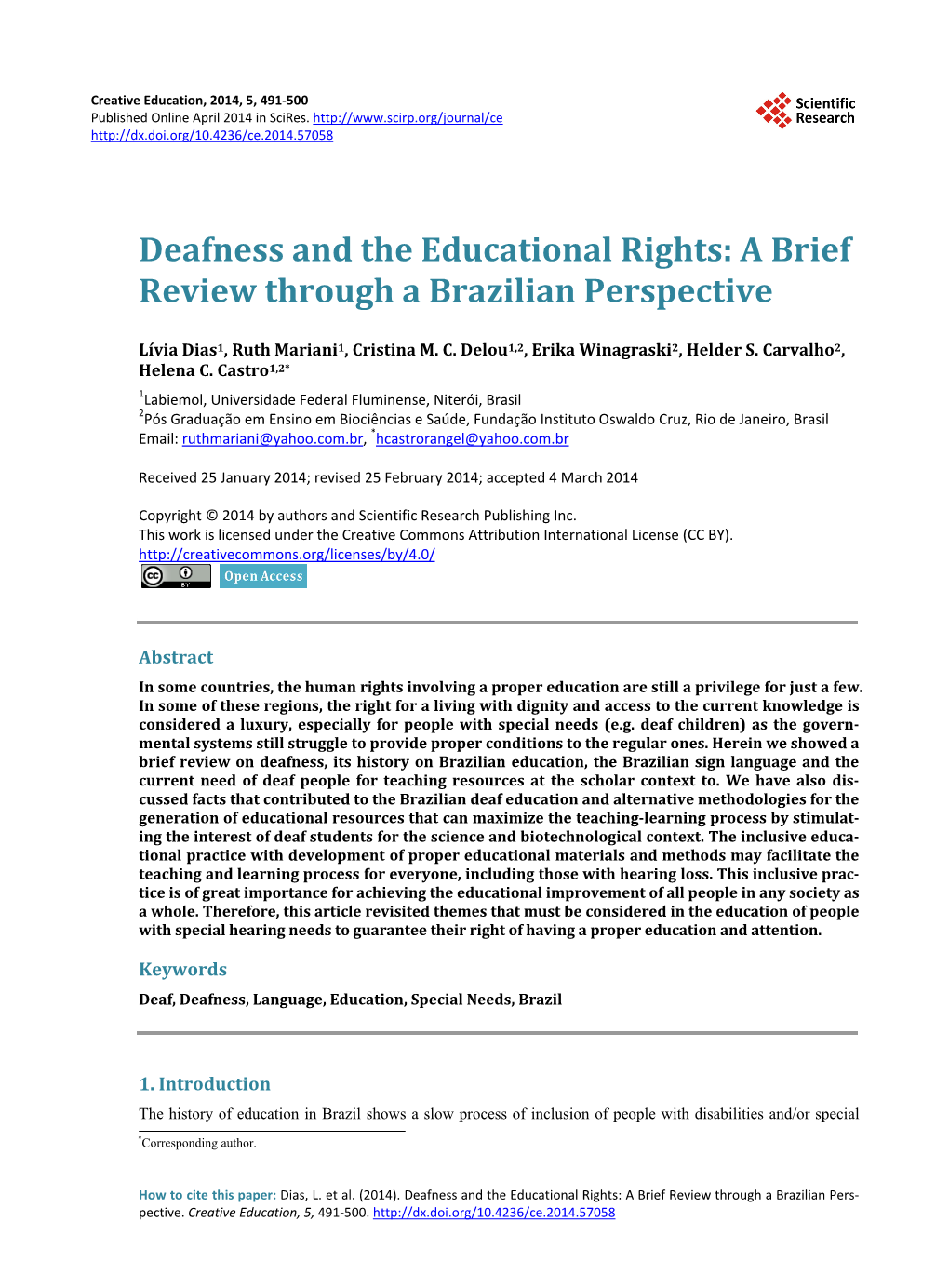 Deafness and the Educational Rights: a Brief Review Through a Brazilian Perspective