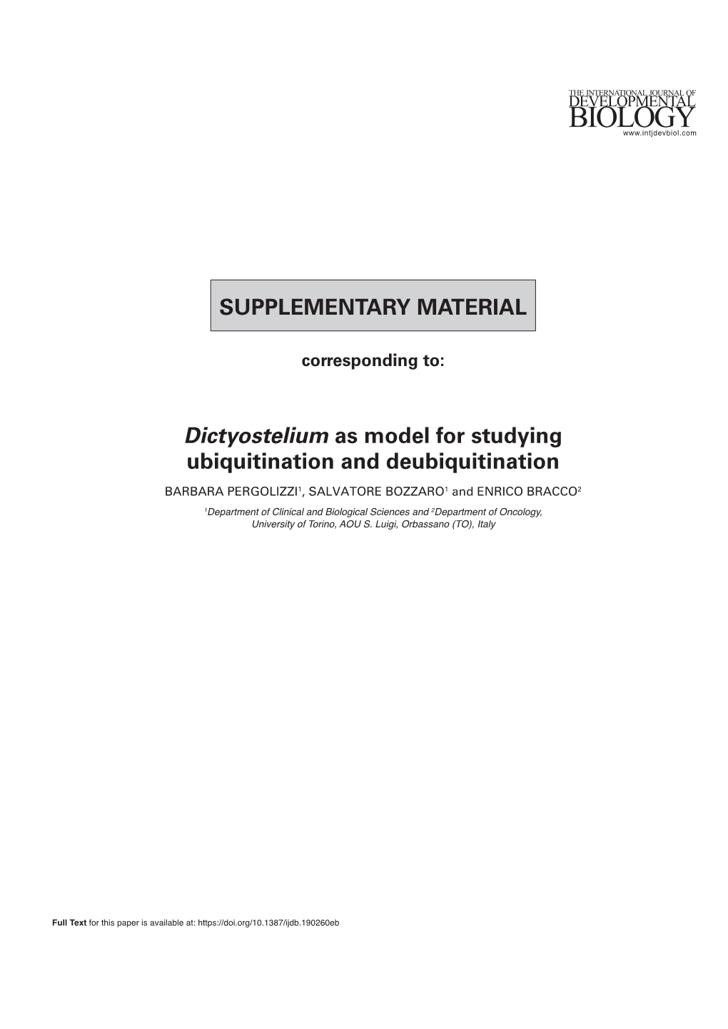 SUPPLEMENTARY MATERIAL Dictyostelium As Model for Studying