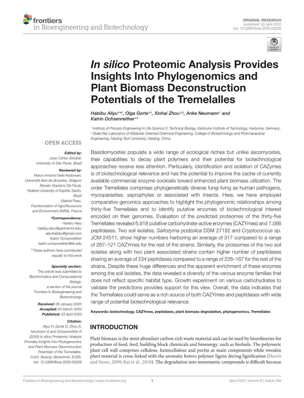In Silico Proteomic Analysis Provides Insights Into Phylogenomics and Plant Biomass Deconstruction Potentials of the Tremelalles