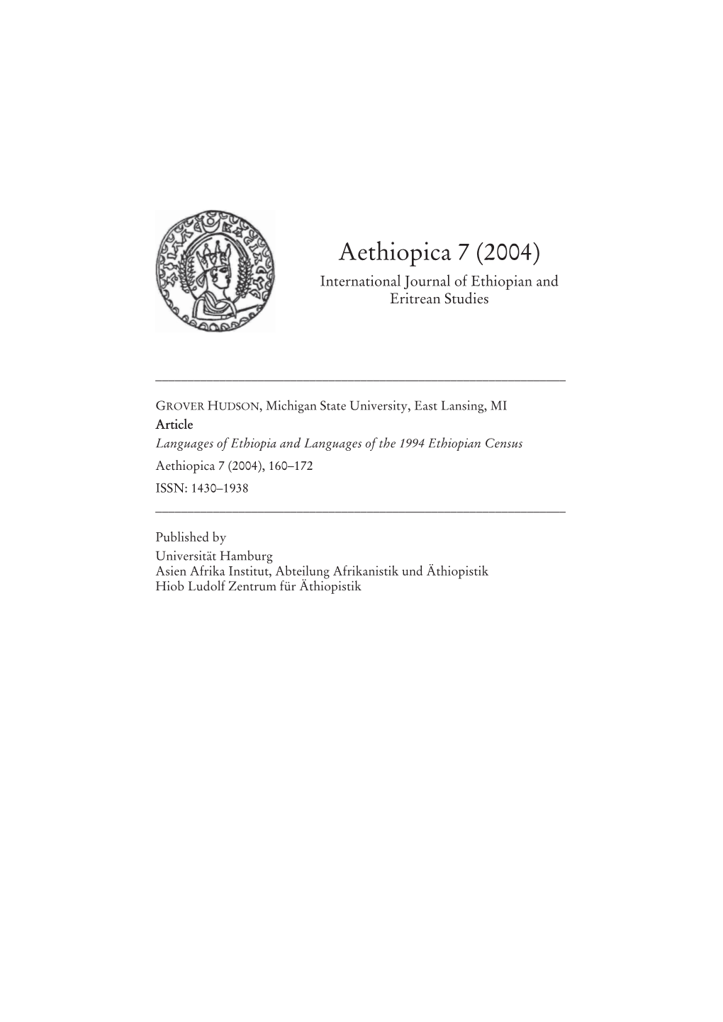 Aethiopica 7 (2004) International Journal of Ethiopian and Eritrean Studies