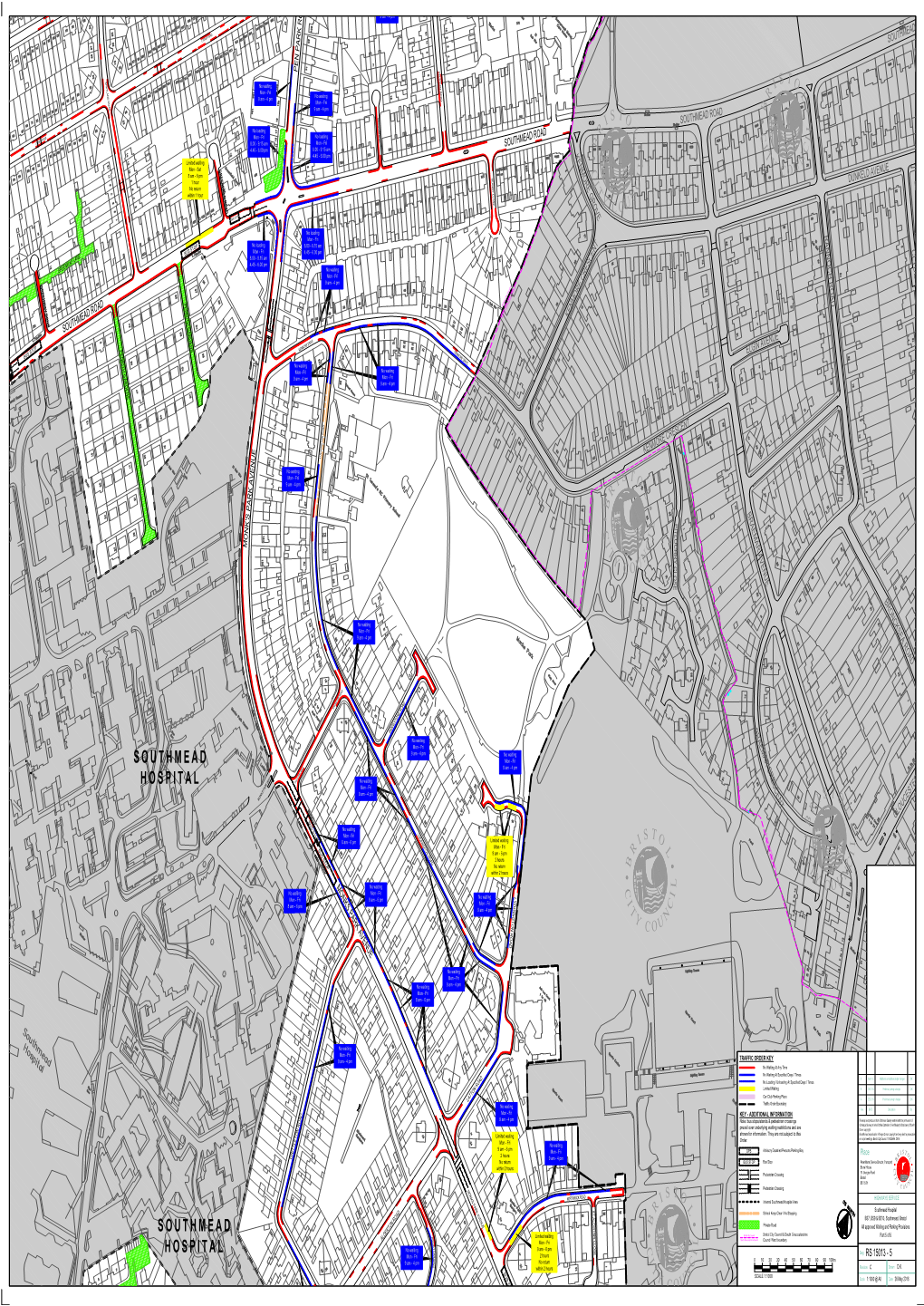 RS 15013 - 5 1:1000 @ A0 26.05.16 29.02.16 22.02.16 DATE C HIGHWAYS SERVICE Southmead Hospital Additional Consultation Design Changes Part 5 of 6