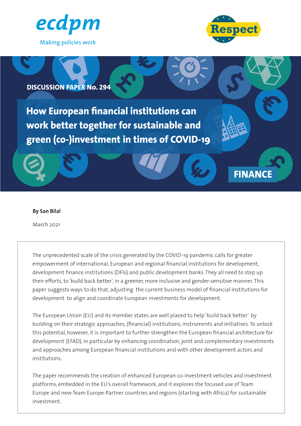 How European Financial Institutions Can Work Better Together for Sustainable and Green (Co-)Investment in Times of COVID-19