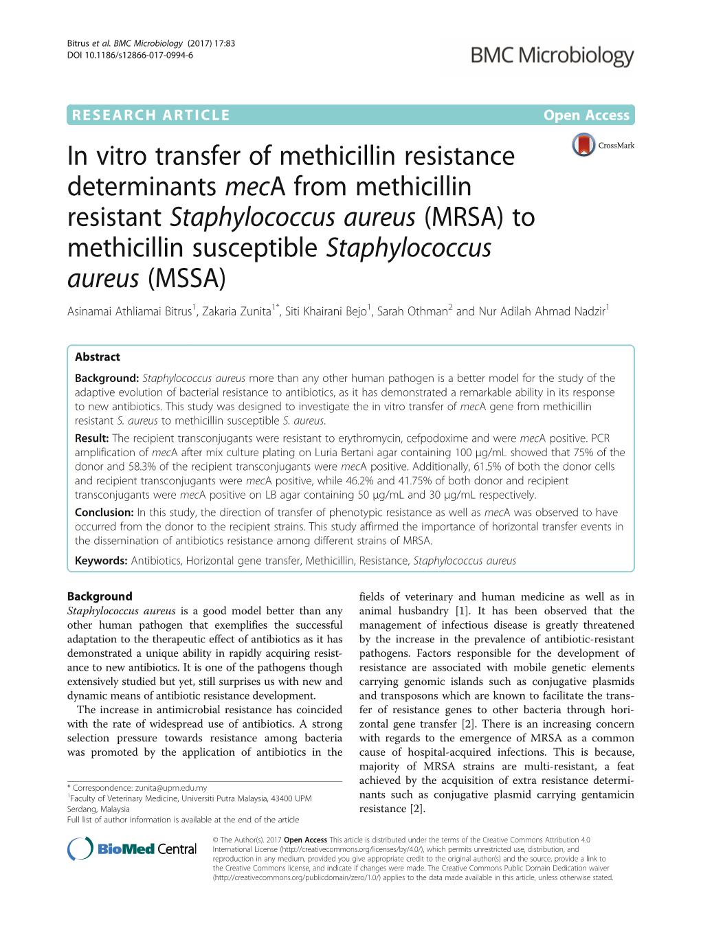 MRSA) to Methicillin Susceptible Staphylococcus Aureus (MSSA