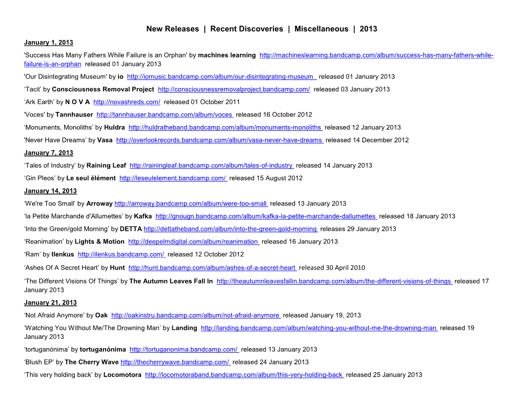 New Releases | Recent Discoveries | Miscellaneous | 2013