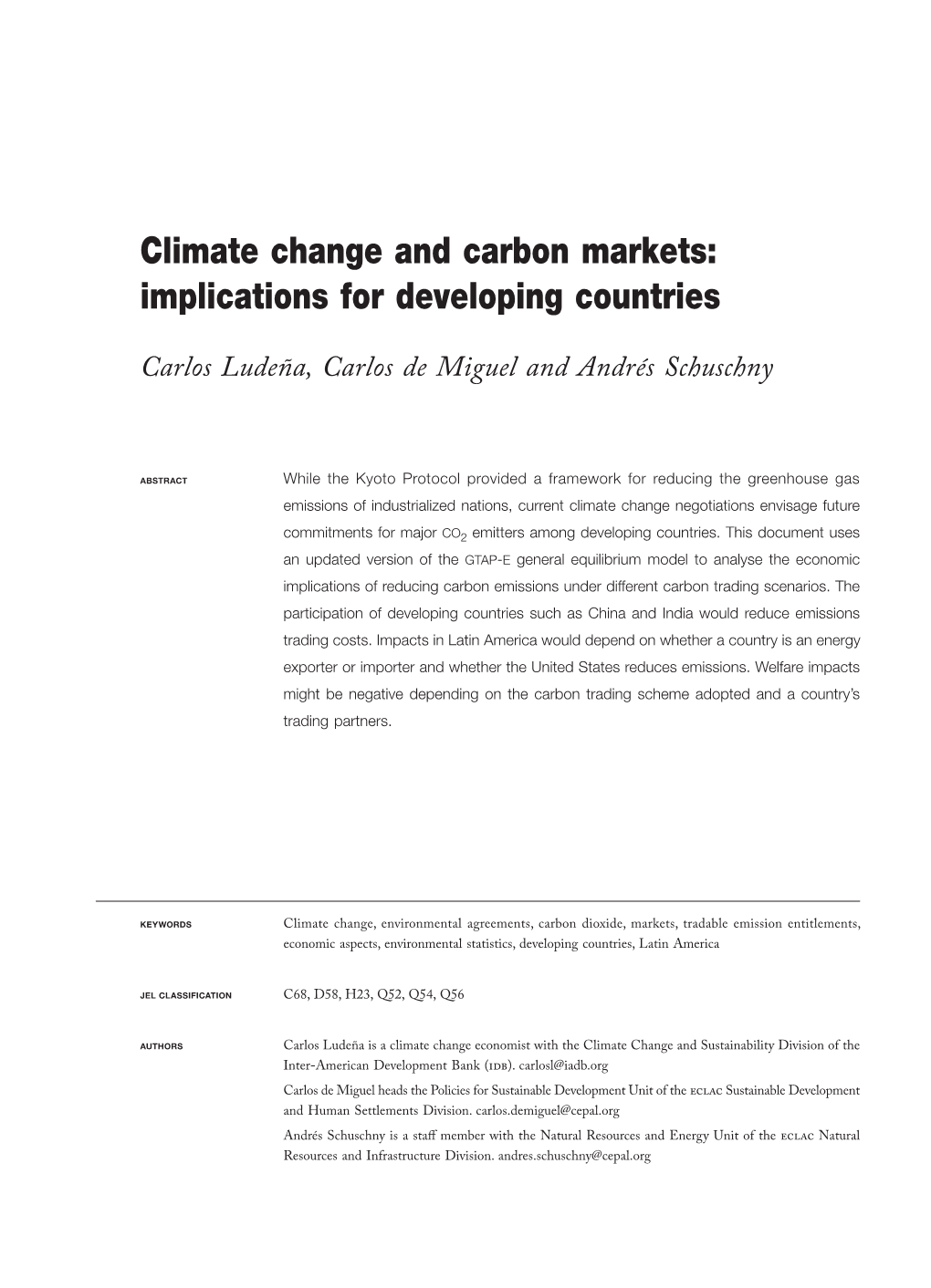 Climate Change and Carbon Markets: Implications for Developing Countries