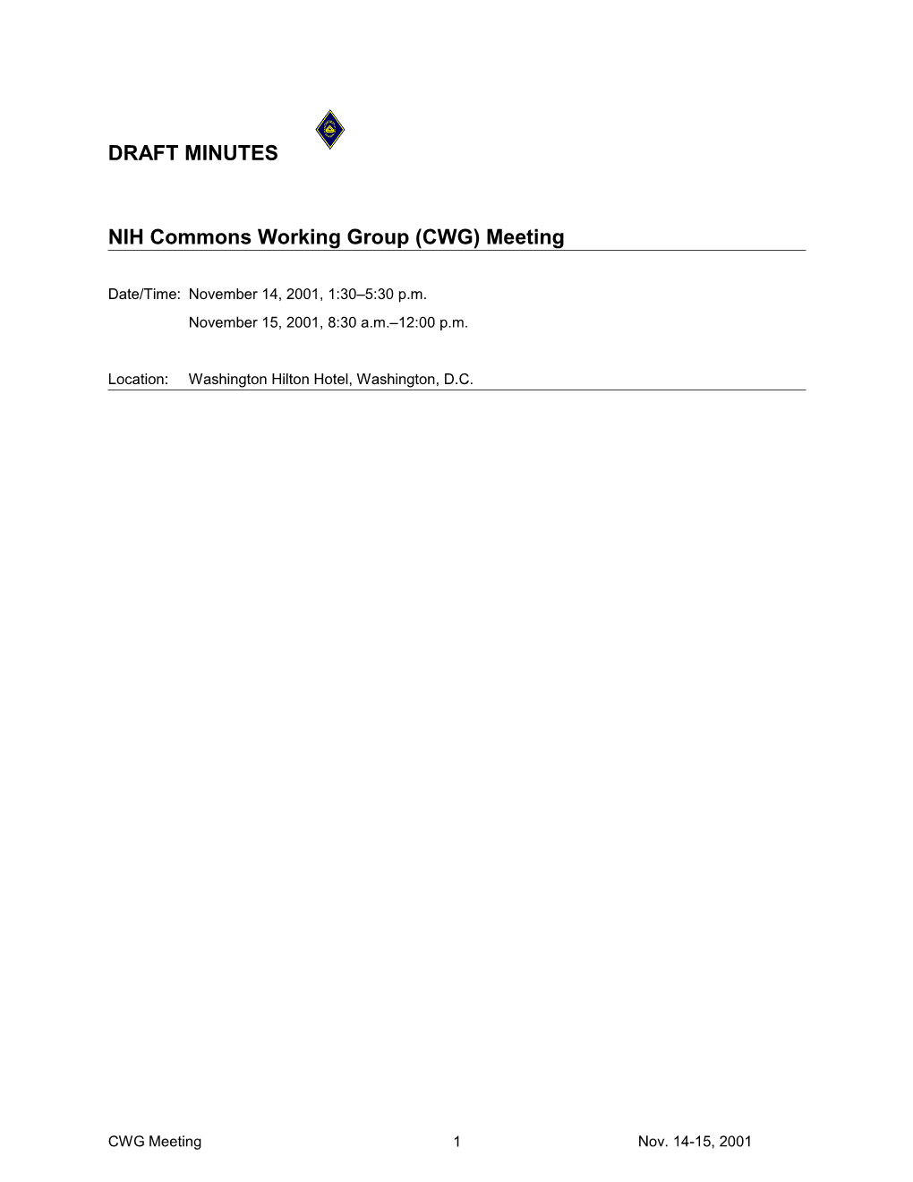 NIH Commons Working Group (CWG) Meeting