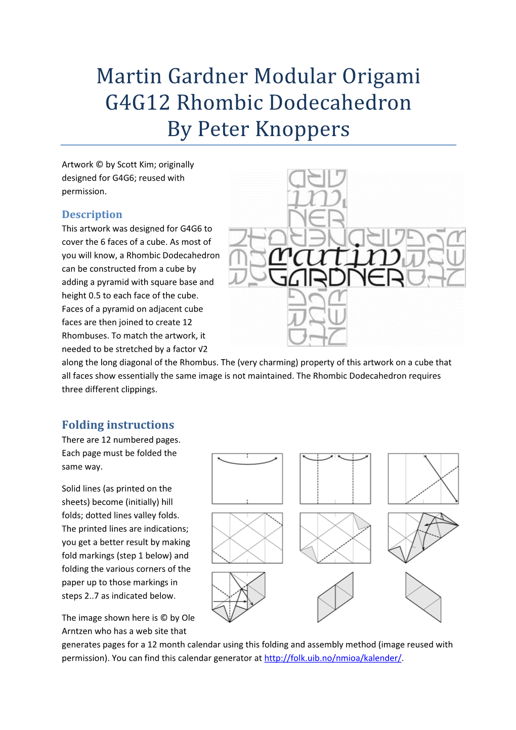 Martin Gardner Modular Origami G4G12 Rhombic Dodecahedron by Peter Knoppers