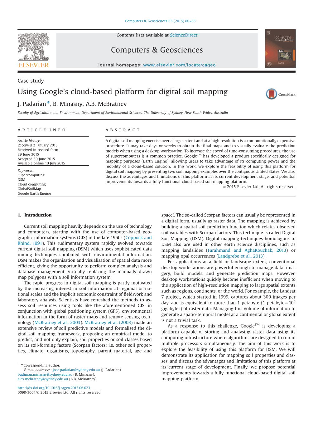 Using Google's Cloud-Based Platform for Digital Soil Mapping