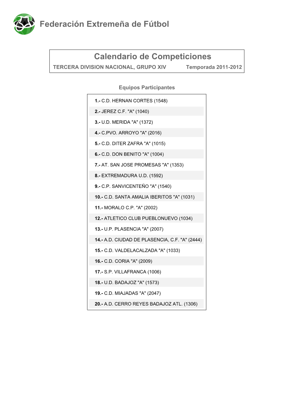 Calendario De Competición