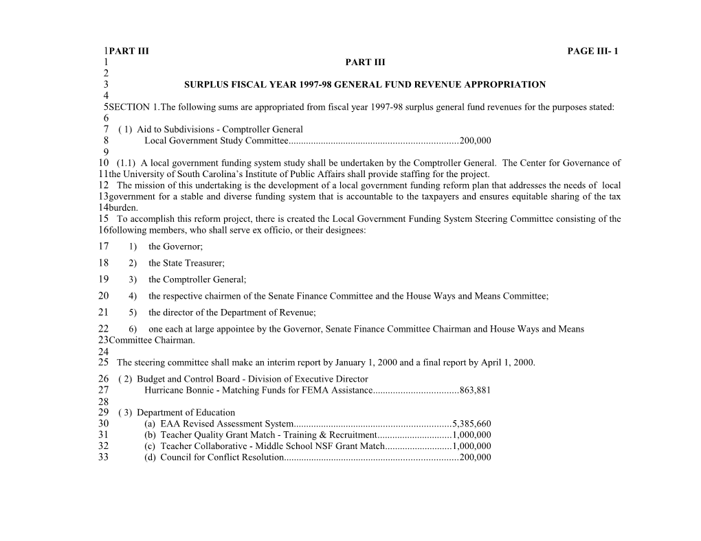 1999-2000 Bill H.3696, Budget for FY 1999-2000 - Free Conference Version - Part 3 and Part