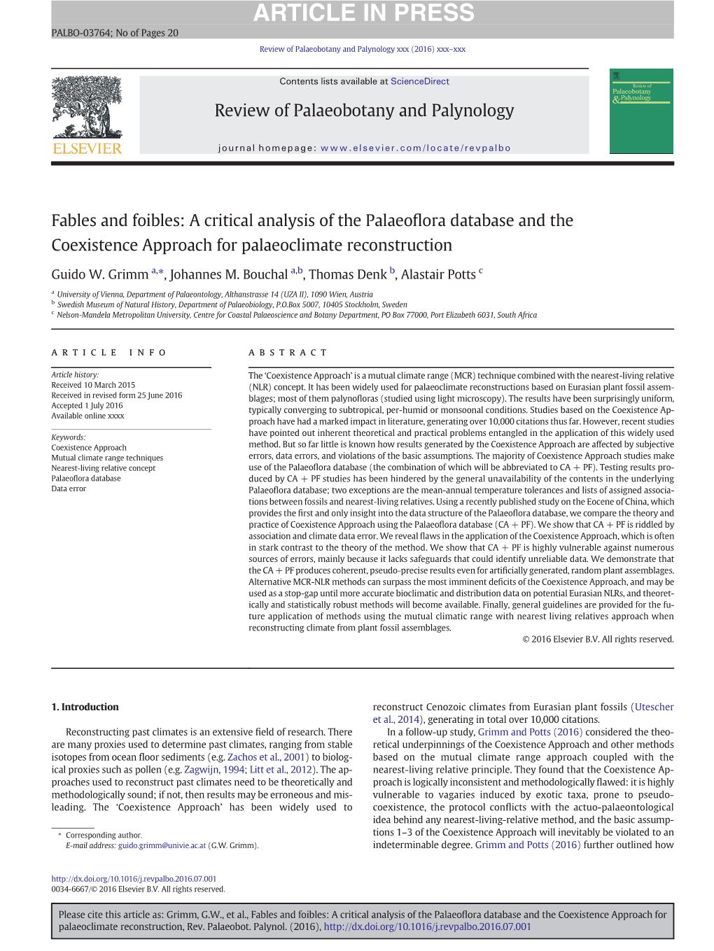 A Critical Analysis of the Palaeoflora Database and the Coexistence