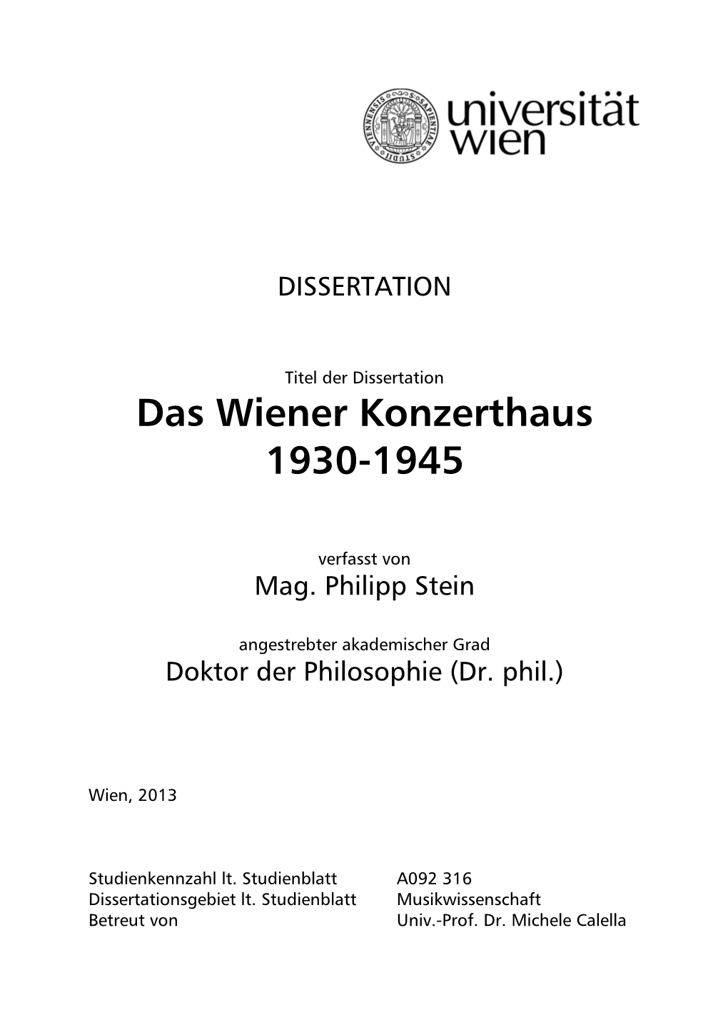 Das Wiener Konzerthaus 1930-1945