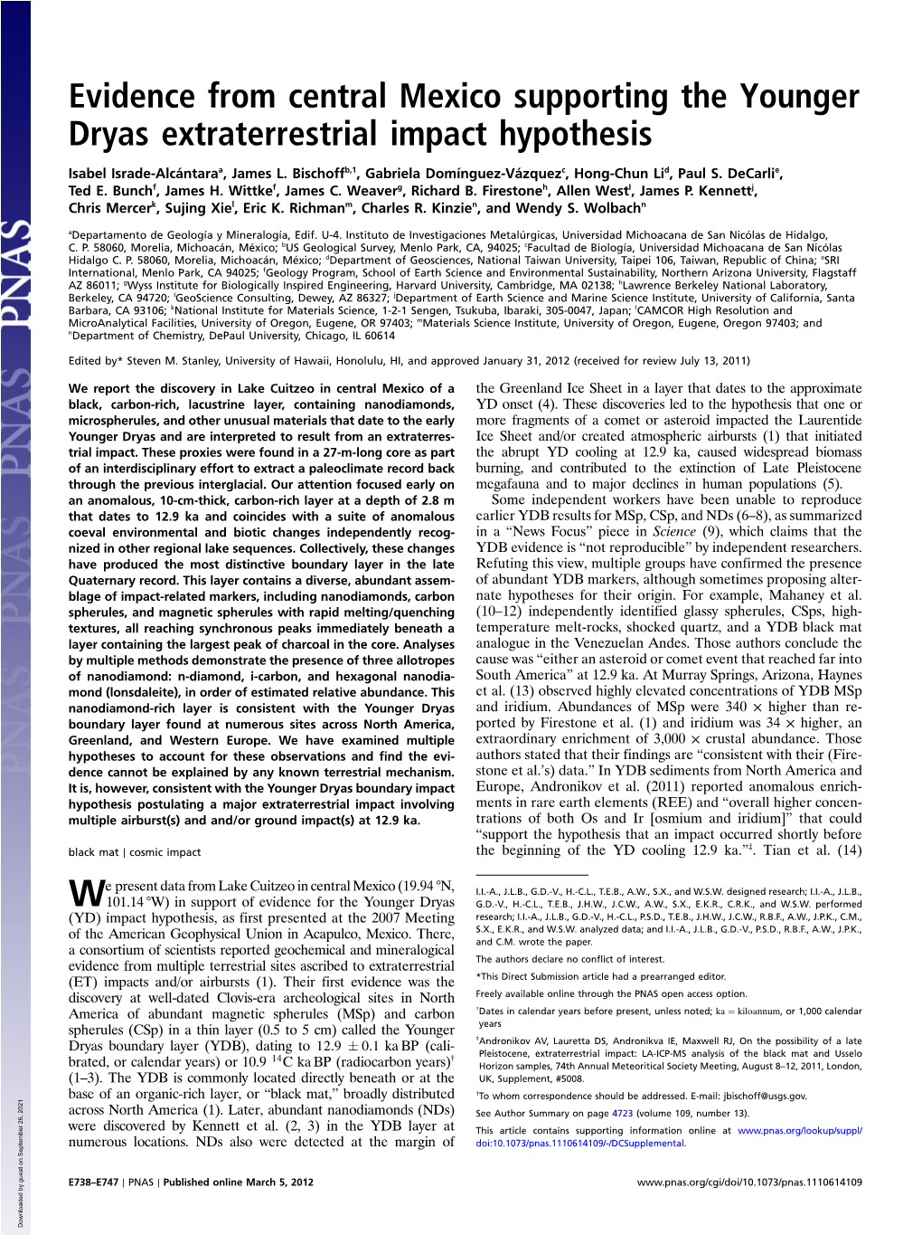 Evidence from Central Mexico Supporting the Younger Dryas Extraterrestrial Impact Hypothesis