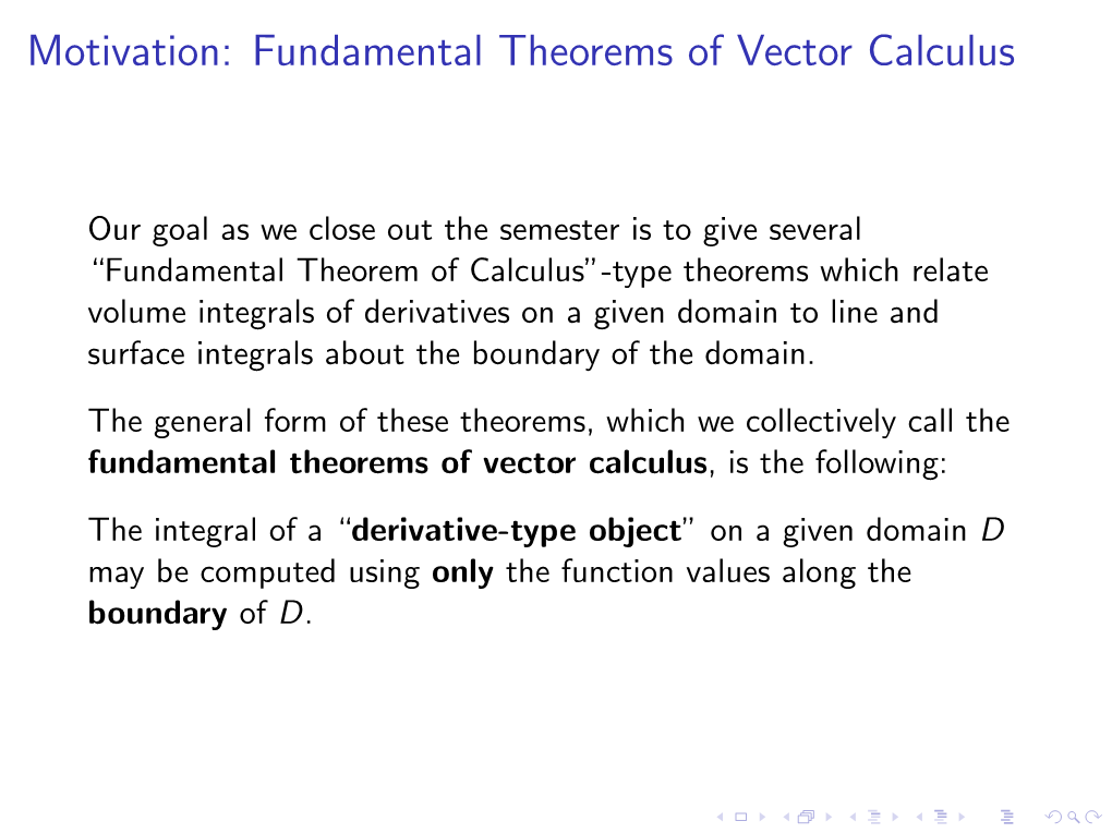 Motivation: Fundamental Theorems of Vector Calculus