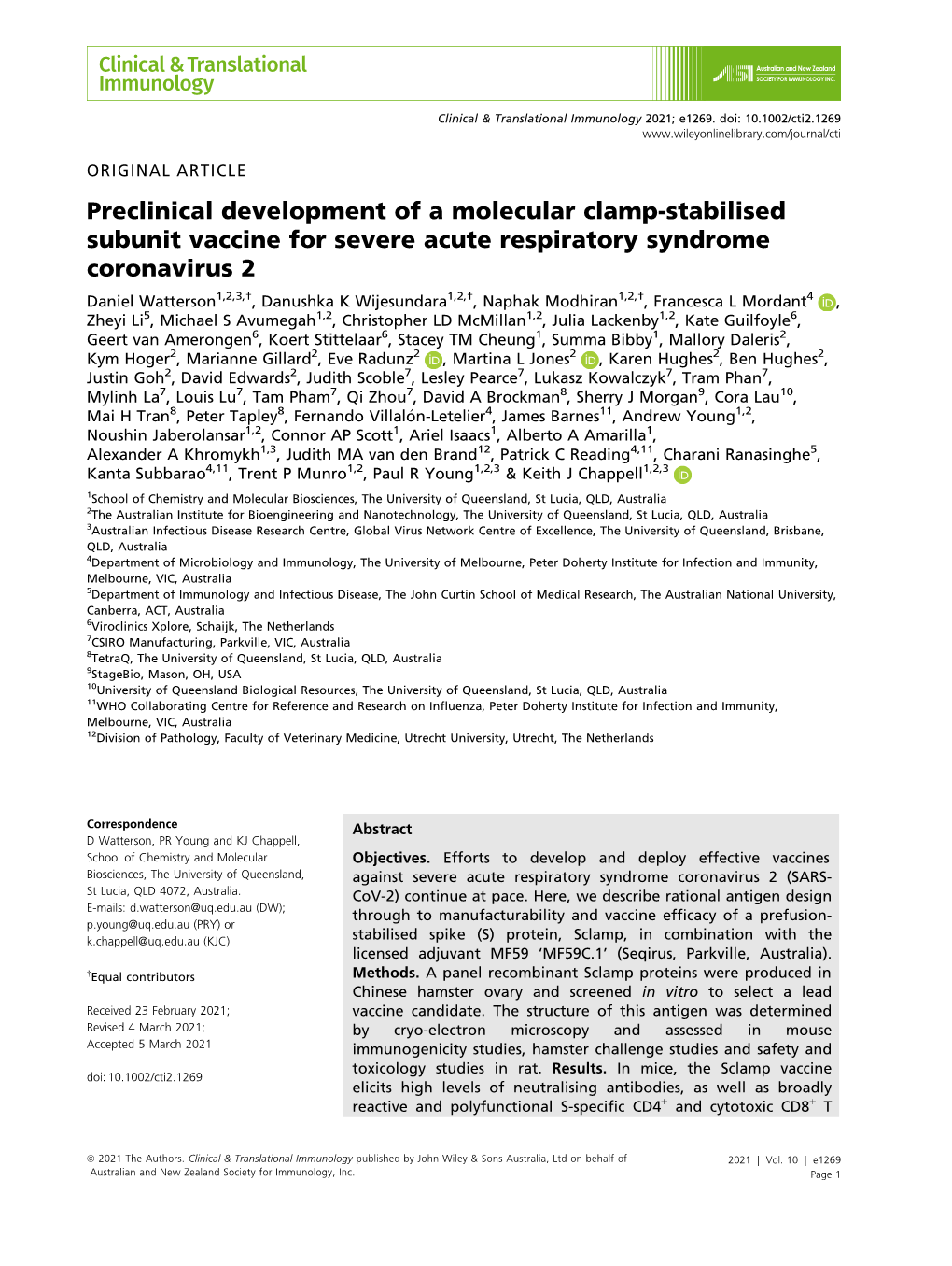 Stabilised Subunit Vaccine for Severe Acute Respiratory