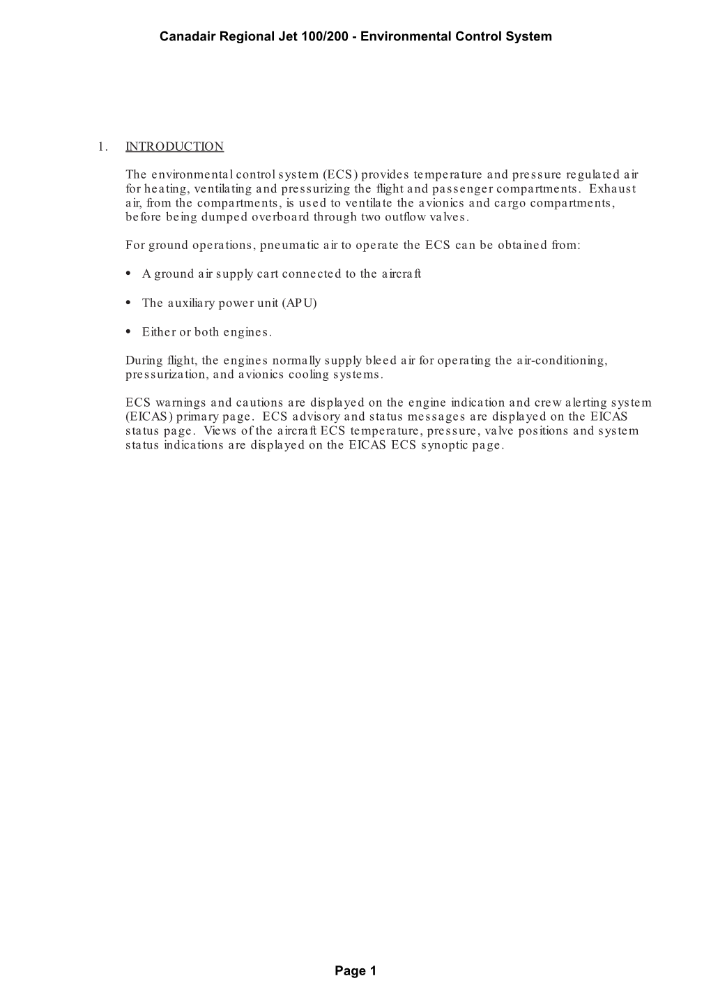 1. INTRODUCTION the Environmental Control System (ECS)