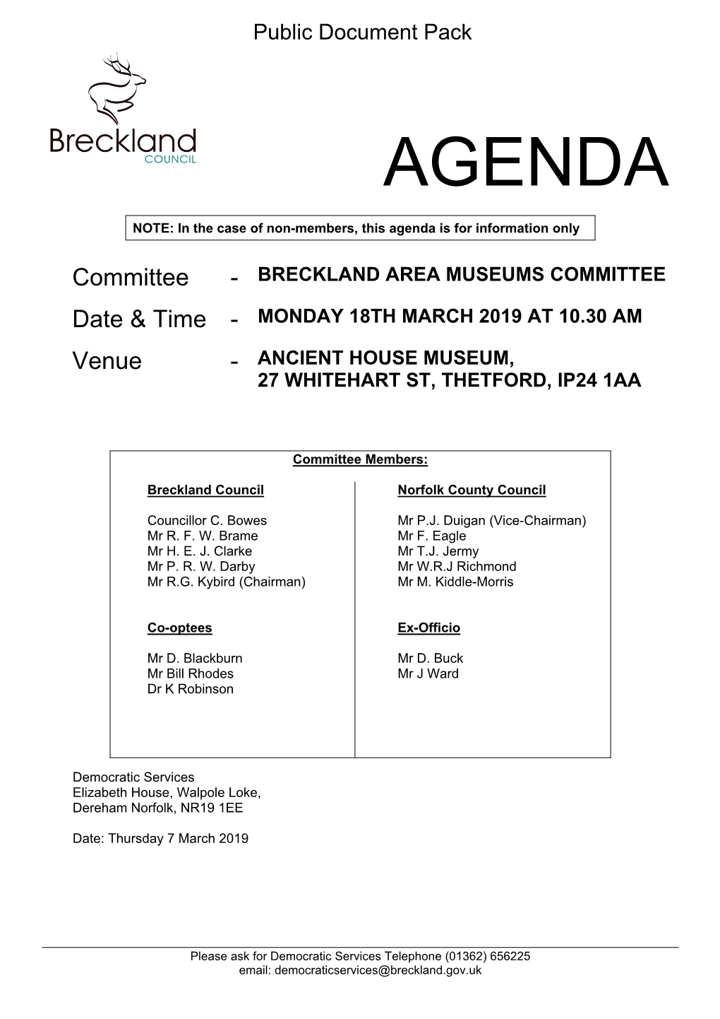 (Public Pack)Agenda Document for Breckland Area Museums Committee, 18/03/2019 10:30